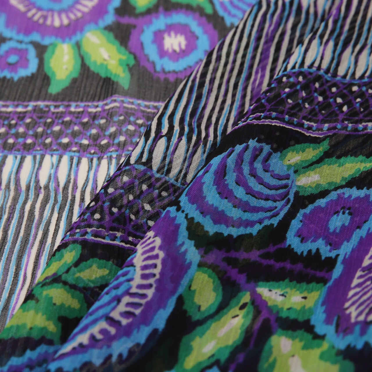 1 Yard Designer Silk Chiffon Floral Panel Print Black 44 Inch Width